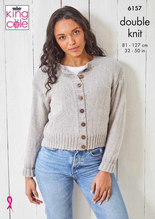 Knitting Pattern 6157 - Cardigan & Sweater Knitted in Simply Denim DK