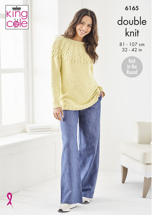 Knitting Pattern 6165 - Knit in the Round Sweaters: Knitted in King Cole Finesse Cotton Silk DK