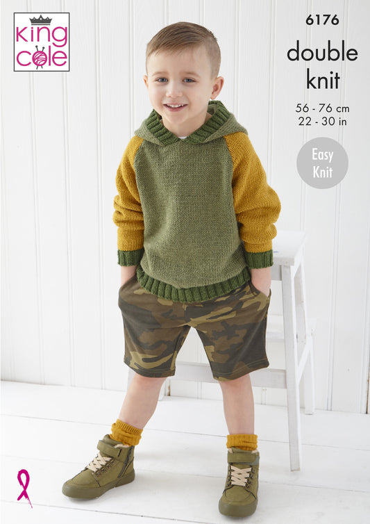 Knitting Pattern 6176 - Children’s Sweater and Hoodie: Knitted In King Cole Cherished DK