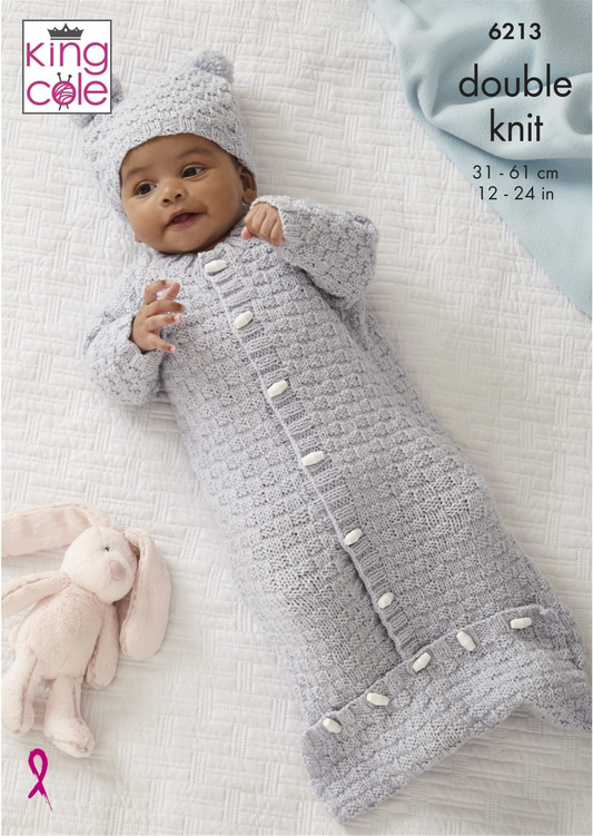 Knitting Pattern 6213 - Babies Sweater, Jacket, Sleeping Bag and Hat