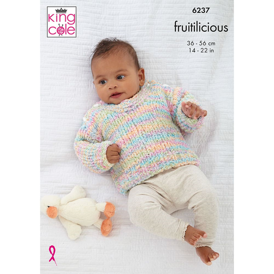 Knitting Pattern 6237 - Babies Sweater, Slipover & Cardigan in Fruitilicious Chunky