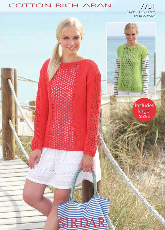 Knitting Pattern 7751 - Top & Sweater in Cotton Rich Aran