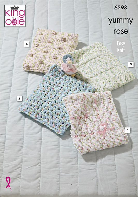 Knitting Pattern 6293 - Blankets Knitted in Yummy Rose