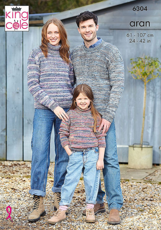 Knitting Pattern 6304 - Family Sweaters knitted in Homespun Prism Aran