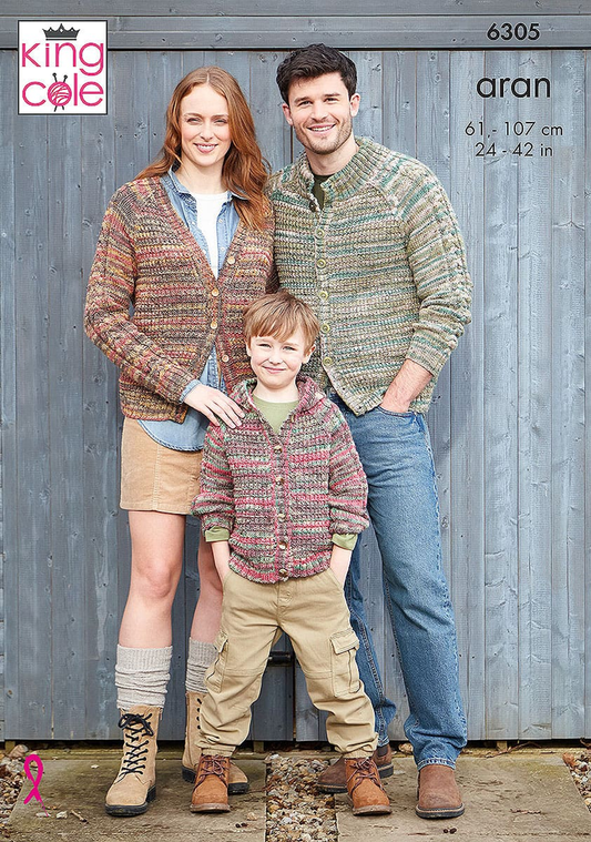Knitting Pattern 6305 - Cardigans knitted in Homespun Prism Aran
