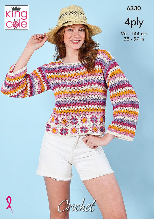 Crochet Pattern 6330 - Sweater and Top Crocheted in Giza Cotton 4Ply