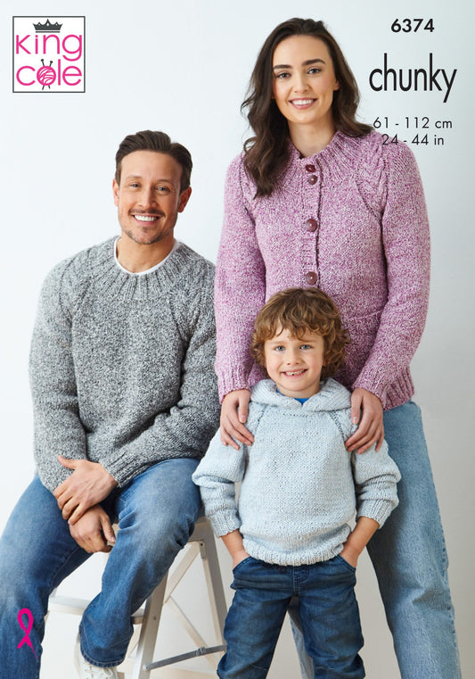 Knitting Pattern 6374 - Sweaters and Cardigan knitted in Simply Denim Chunky