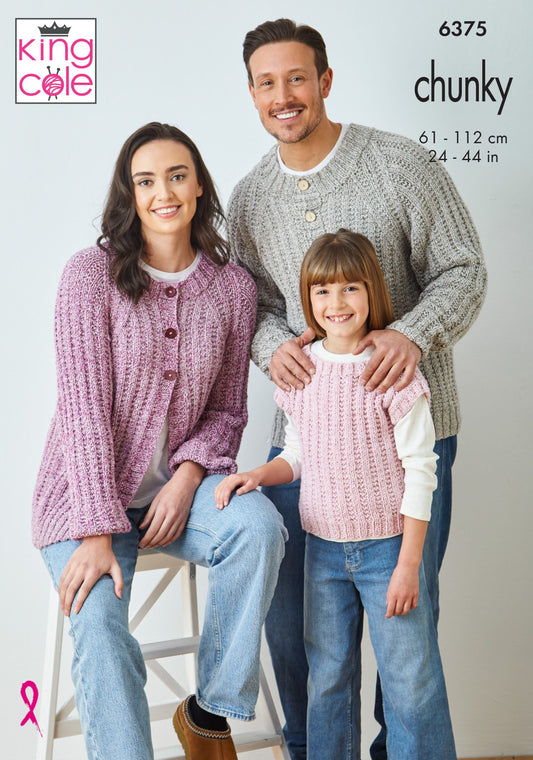 Knitting Pattern 6375 - Sweater, Cardigan and Top knitted in Simply Denim Chunky