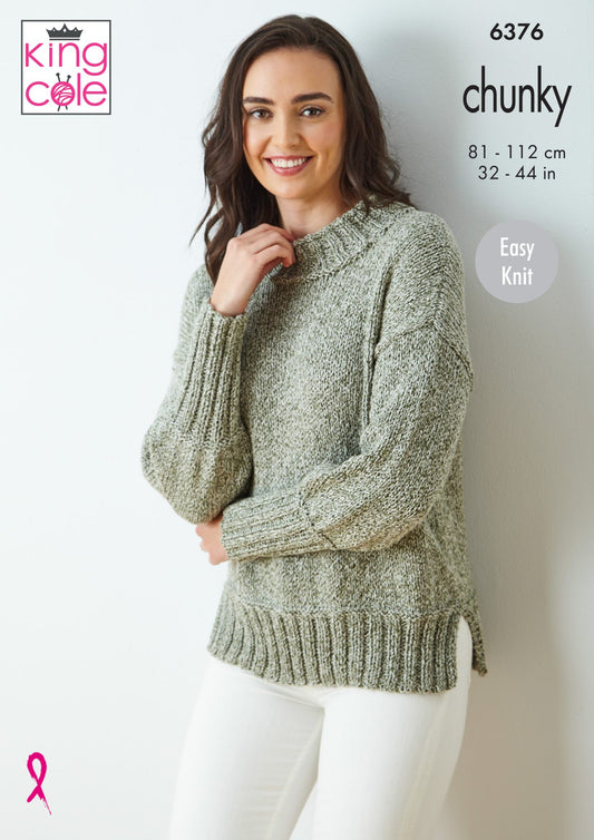 Knitting Pattern 6376 - Sweater and Vest Top knitted in Simply Denim Chunky