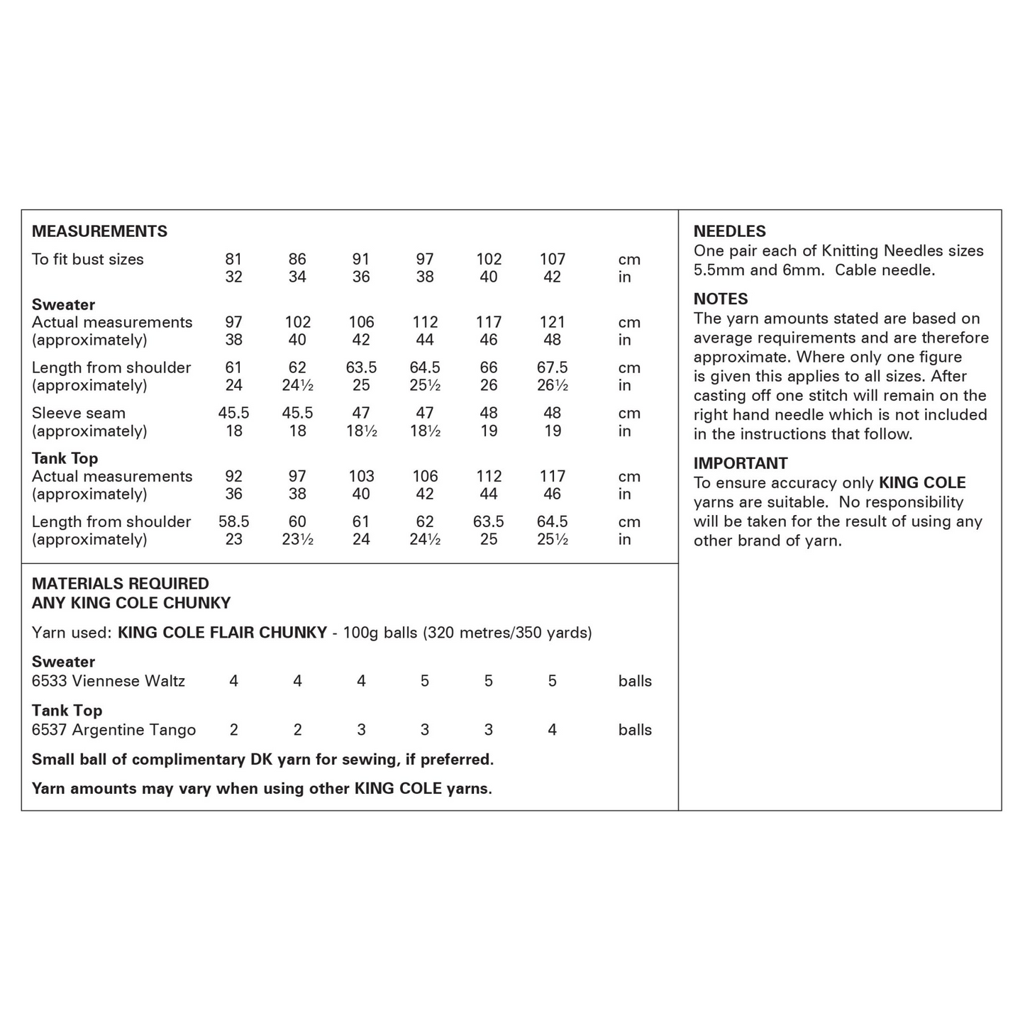 Knitting Pattern 6385 - Sweater & Tank Top in Flair Chunky