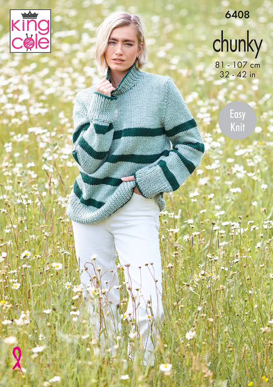 Knitting Pattern 6408 - Ladies’ Sweater and Tank Top knitted in Dalesway Chunky