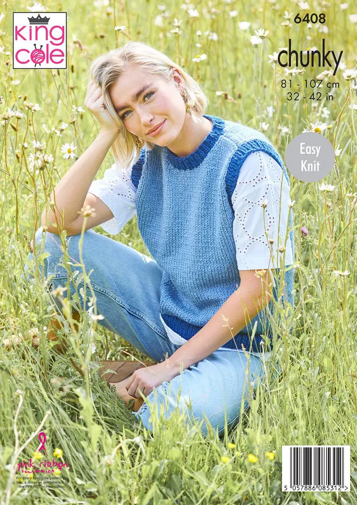 Knitting Pattern 6408 - Ladies’ Sweater and Tank Top knitted in Dalesway Chunky