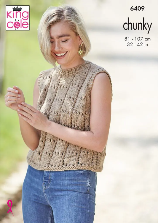 Knitting Pattern 6409 - Ladies’ Sweater and Tank Top knitted in Dalesway Chunky