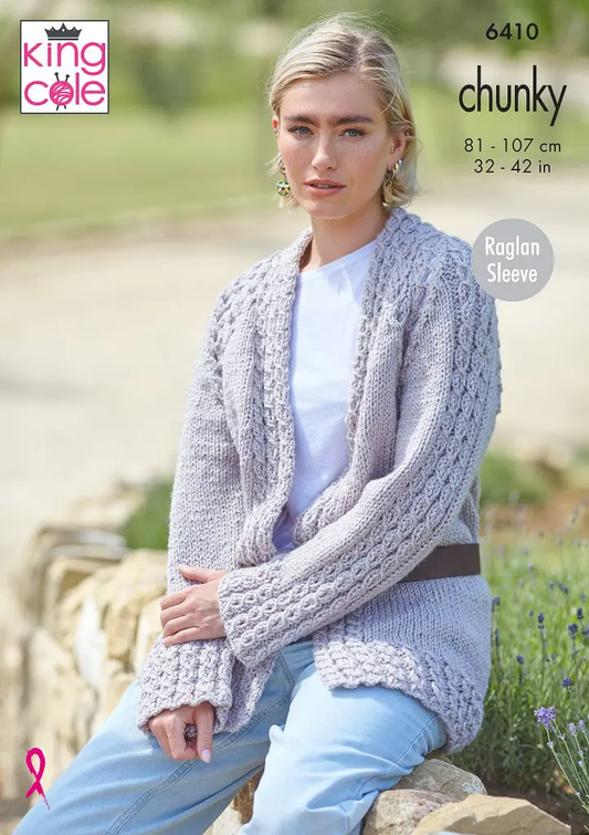 Knitting Pattern 6410 - Ladies’ Cardigans knitted in Dalesway Chunky