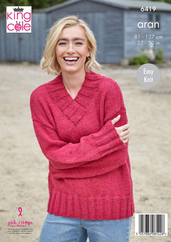 Knitting Pattern 6419 - Ladies Sweater in Homespun Aran