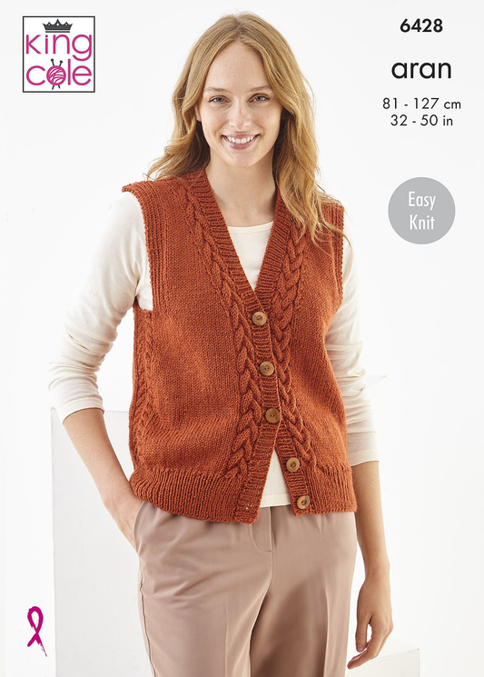 Knitting Pattern 6428 - Slipover and Waistcoat knitted in Wool Aran
