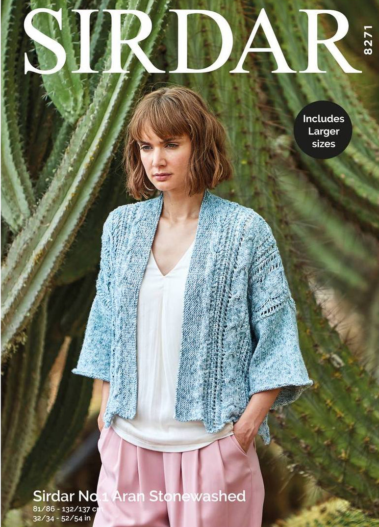 Knitting Pattern 8271 - Kimono Style Jacket in Sirdar No.1 Aran Stonewashed