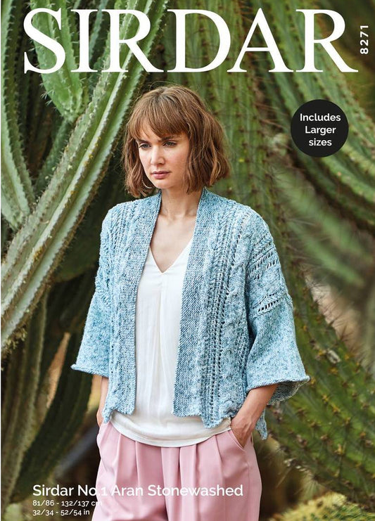 Knitting Pattern 8271 - Kimono Style Jacket in Sirdar No.1 Aran Stonewashed
