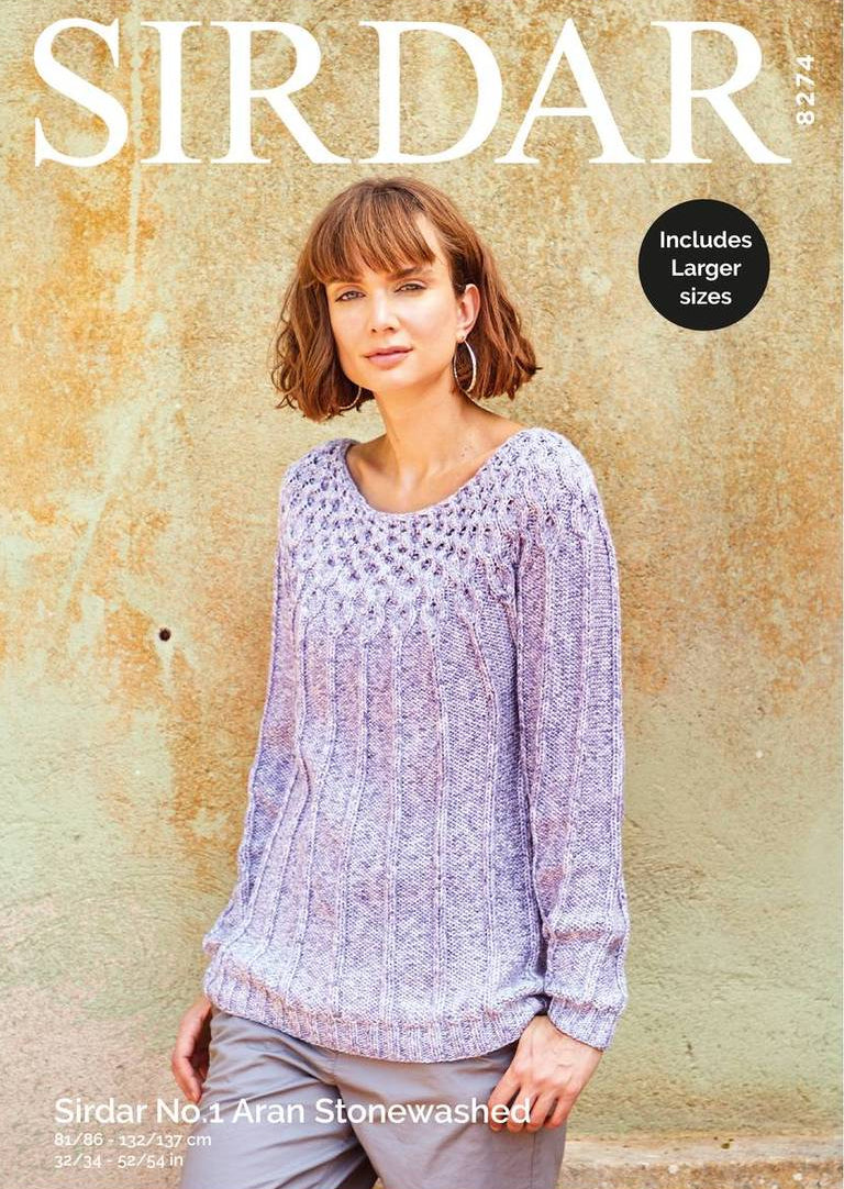 Knitting Pattern 8274 - SWEATER IN SIRDAR NO 1 STONEWASHED ARAN