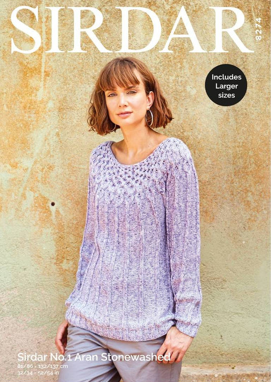 Knitting Pattern 8274 - SWEATER IN SIRDAR NO 1 STONEWASHED ARAN