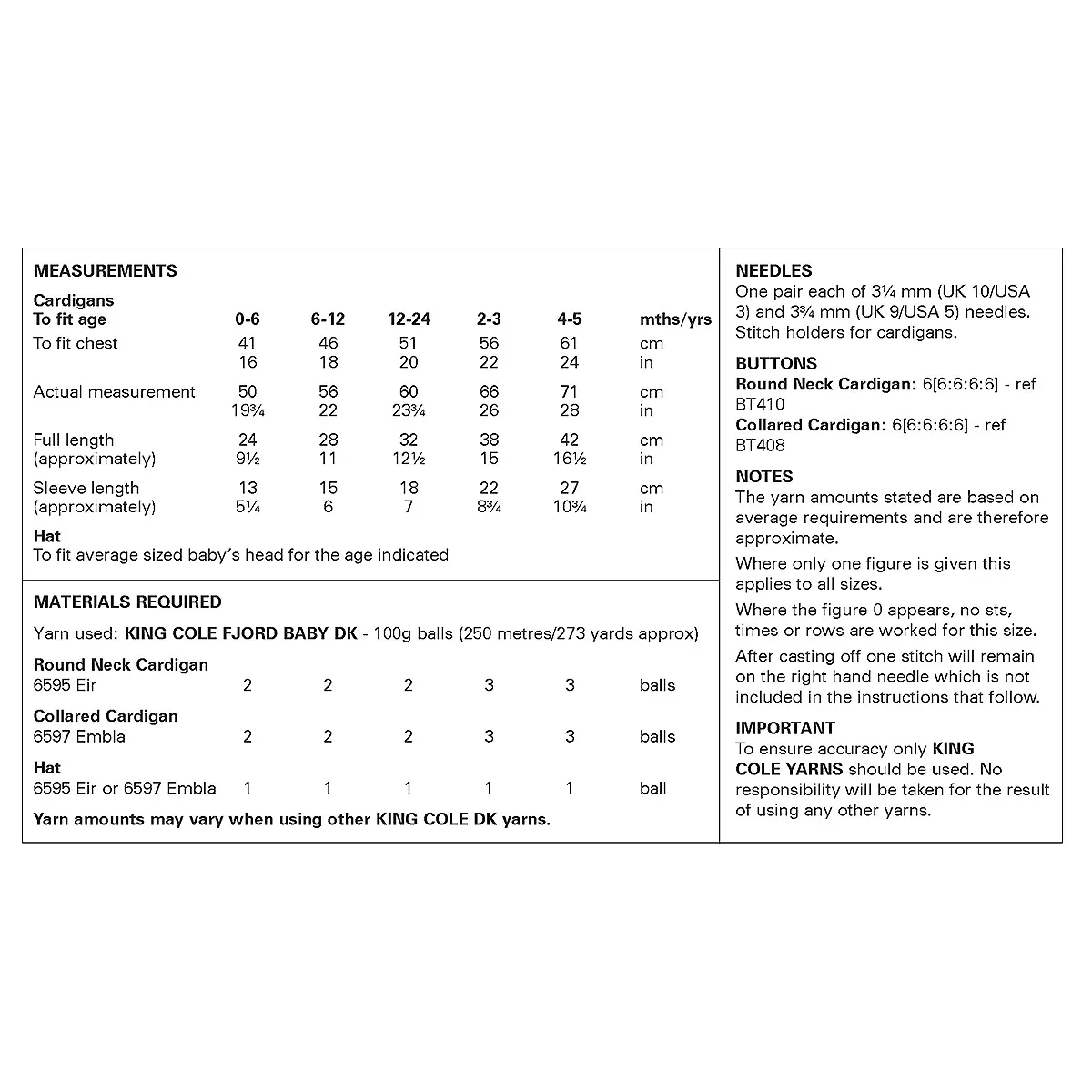 Knitting Pattern 6462 - Cardigan & Hat in Fjord Baby DK