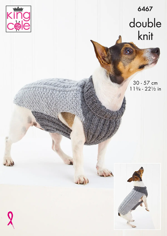Knitting Pattern 6467 - Dogs Coats knitted in Pricewise DK