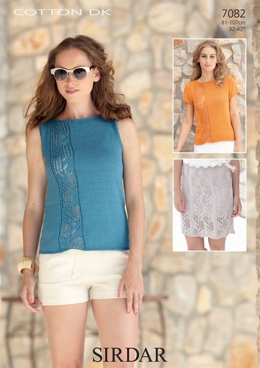 Knitting Pattern 7082 - Top, Vest & Skirt in Cotton DK