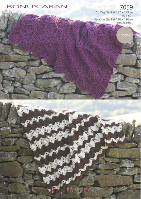 Crochet Pattern 7059 - Afghan Blankets in Bonus Aran