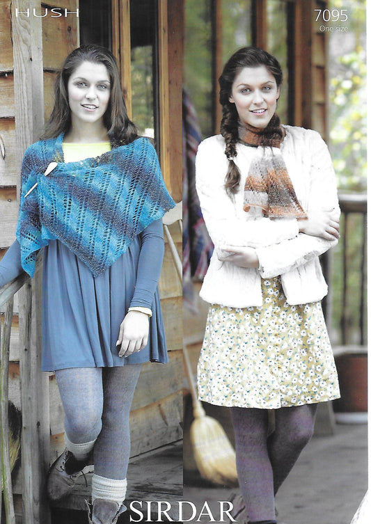 Knitting Pattern 7095 - Wrap & Scarf in Sirdar Hush Lace Weight