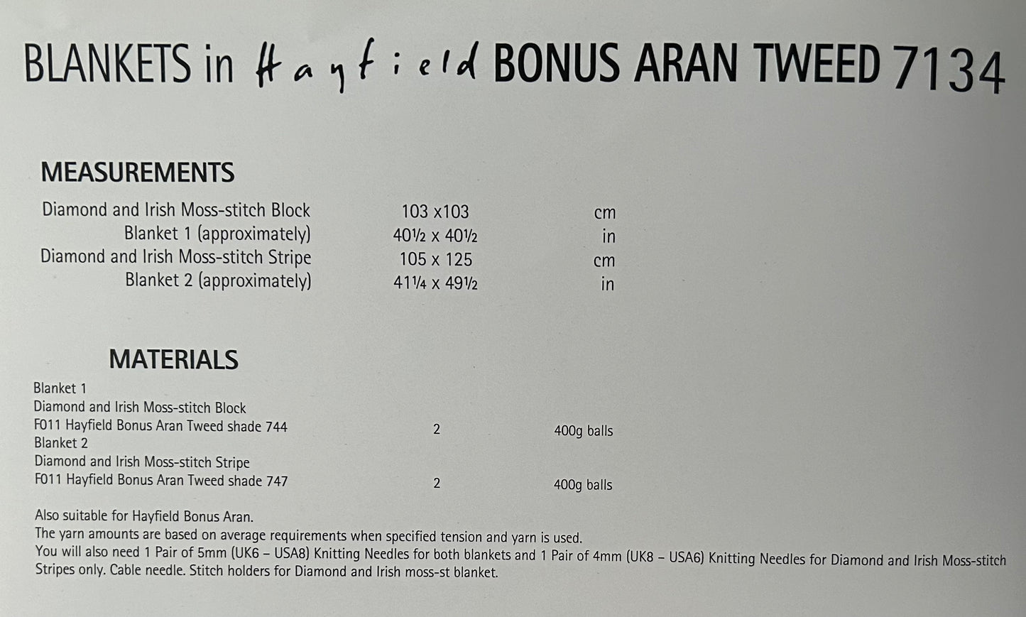 Knitting Pattern 7134 - Blankets in Bonus Aran Tweed