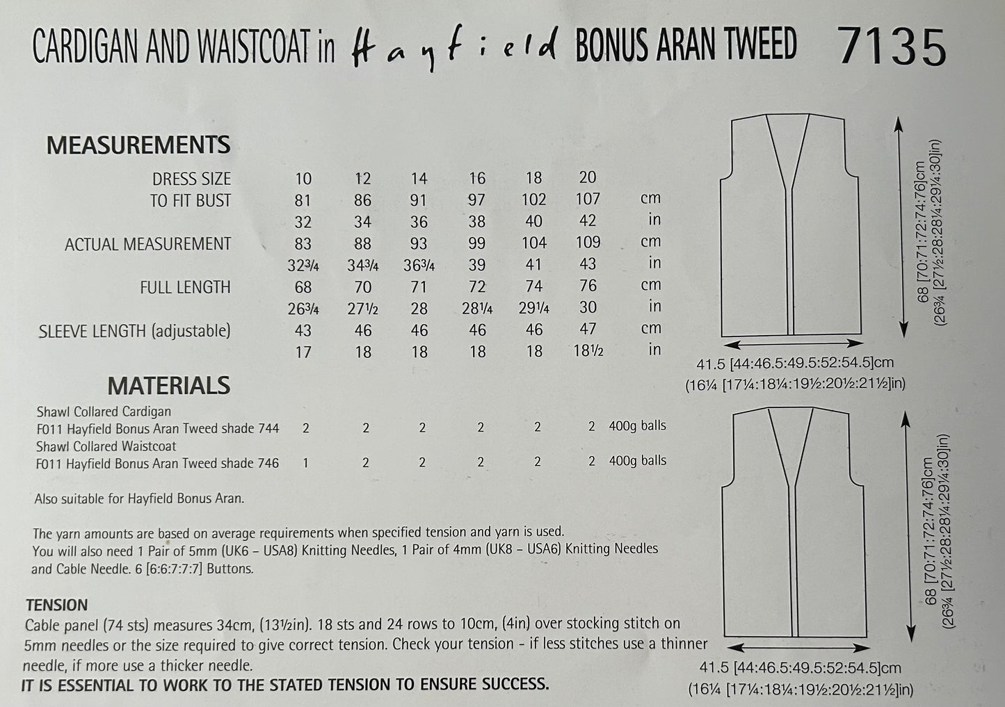 Knitting Pattern 7135 - Cardigan & Waistcoat in Bonus Aran Tweed