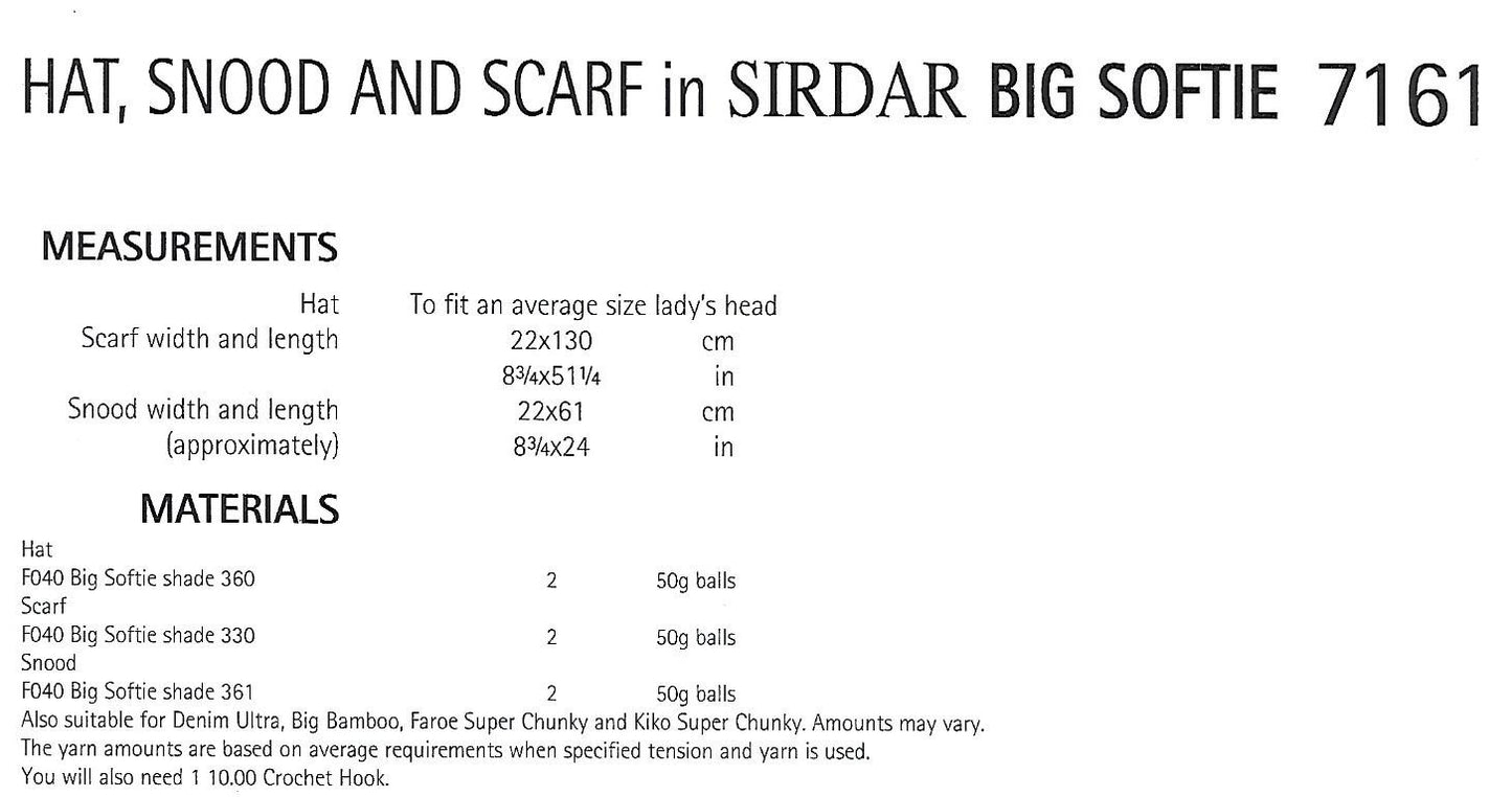 Crochet Pattern 7161 - Hat, Snood, & Scarf in Sirdar Big Softie