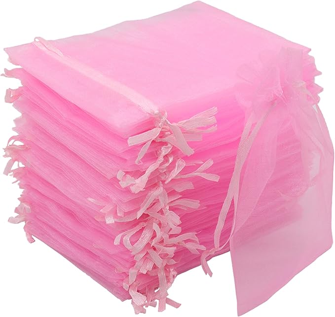 Pink Organza Drawstring Bag - 9cm x 7cm