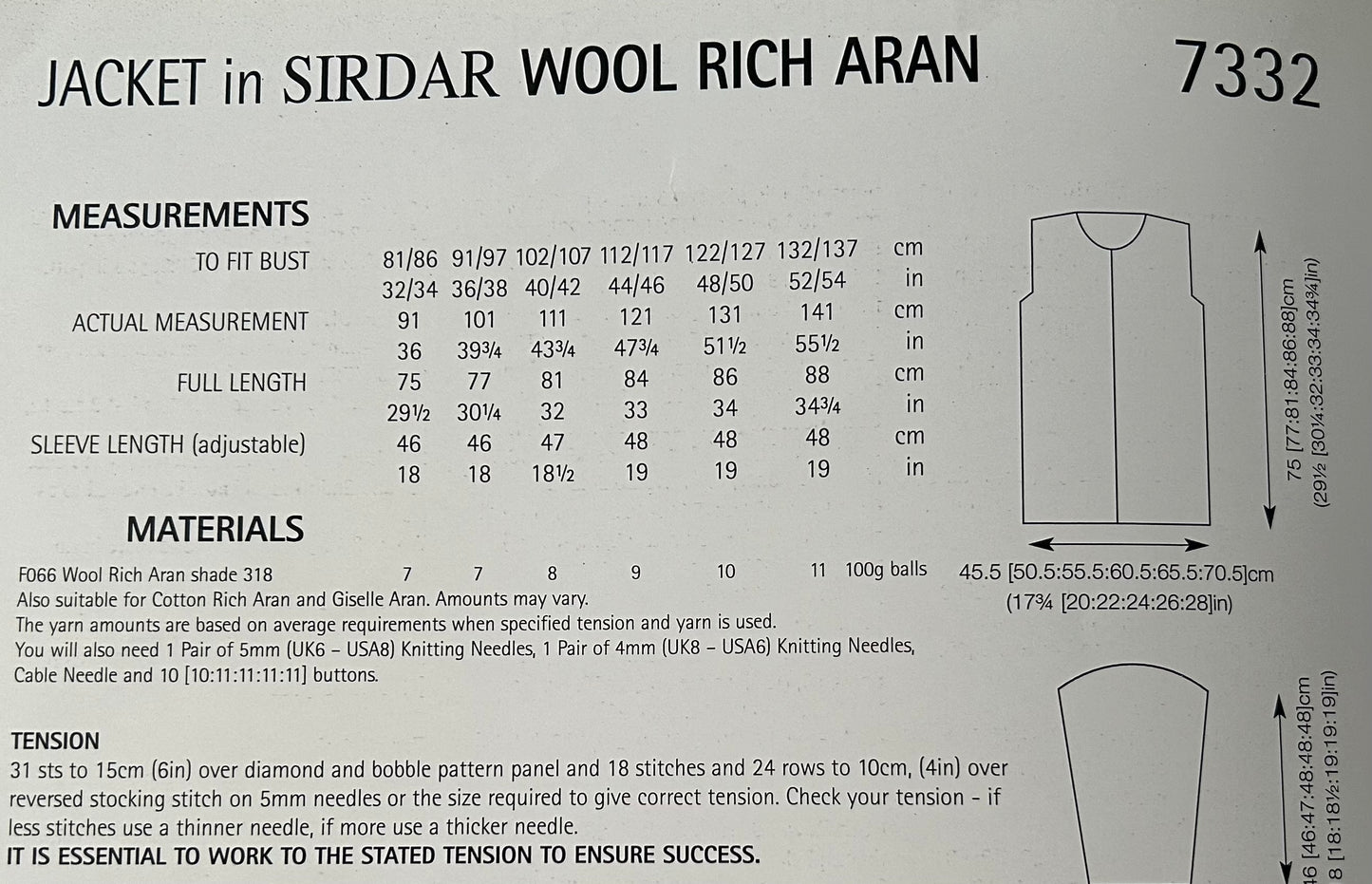 Knitting Pattern - 7332 - Jacket in Wool Rich Aran