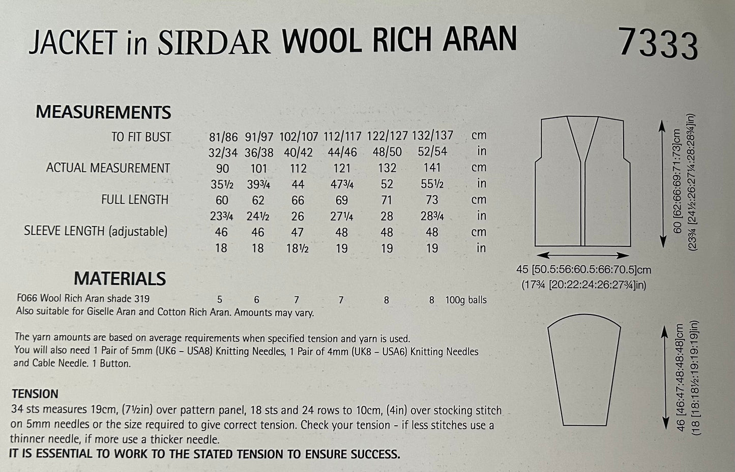 Knitting Pattern 7333 - Jacket in Wool Rich Aran