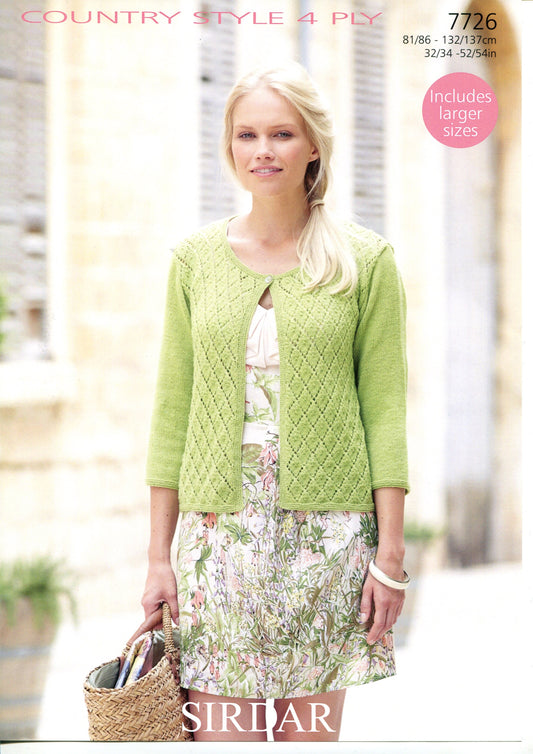 Knitting Pattern 7726 - Cardigan in Country Style 4 Ply