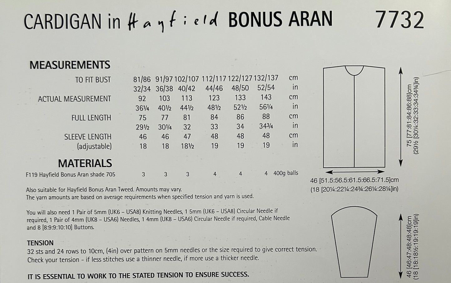 Knitting Pattern 7732 - Jacket/Cardigan in Bonus Aran