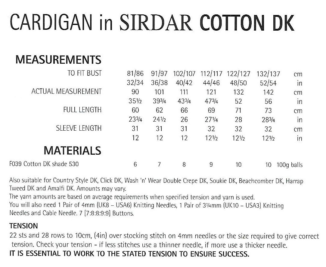 Knitting Pattern 7735 - Cardigan in Sirdar Cotton DK