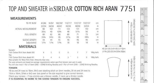 Knitting Pattern 7751 - Top & Sweater in Cotton Rich Aran