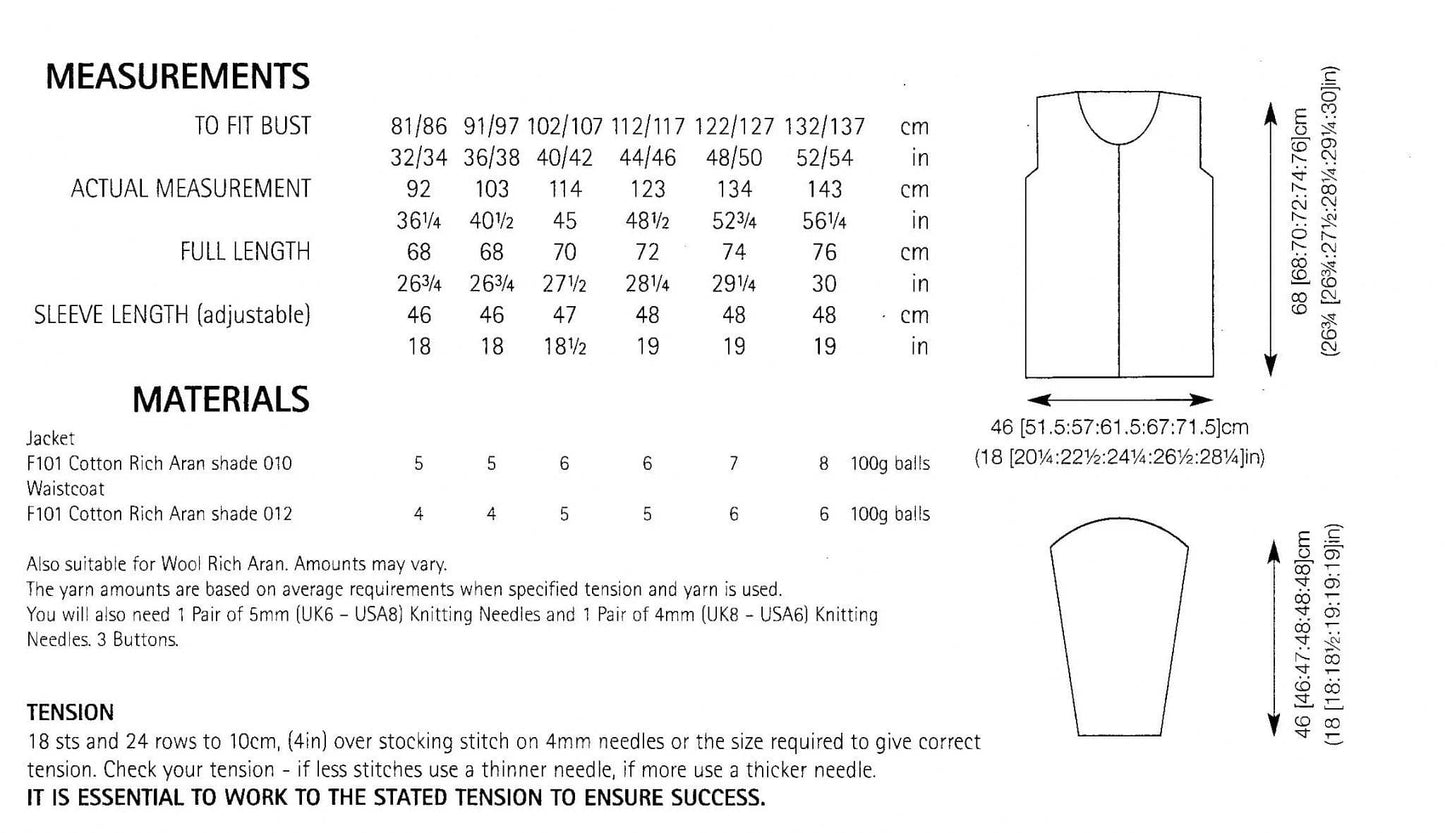 Knitting Pattern 7754 - Cardigan & Waistcoat in Cotton Rich Aran