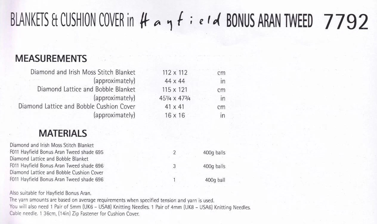 Knitting Pattern 7792 - Blankets & Cushion Cover in Bonus Aran Tweed