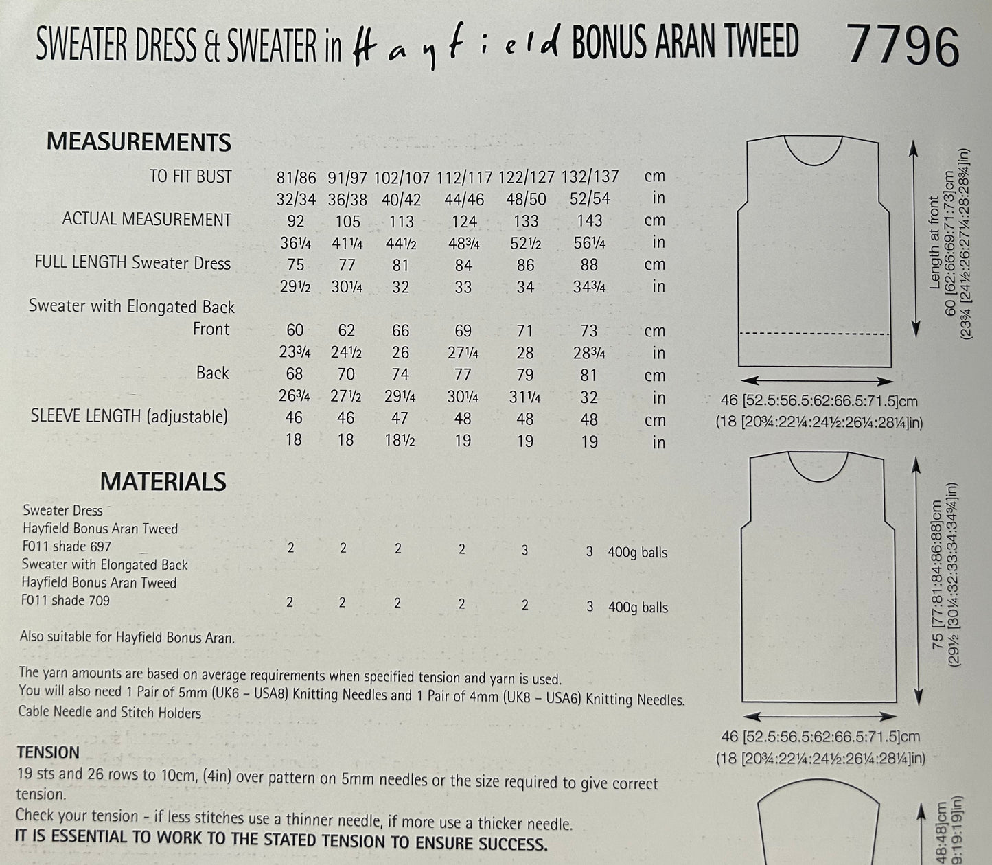 Knitting Pattern 7796 - Sweaters in Bonus Aran
