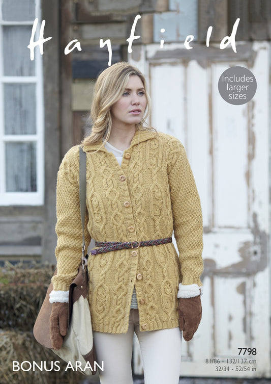 Knitting Pattern 7798 - Cardigan/Jacket in Bonus Aran