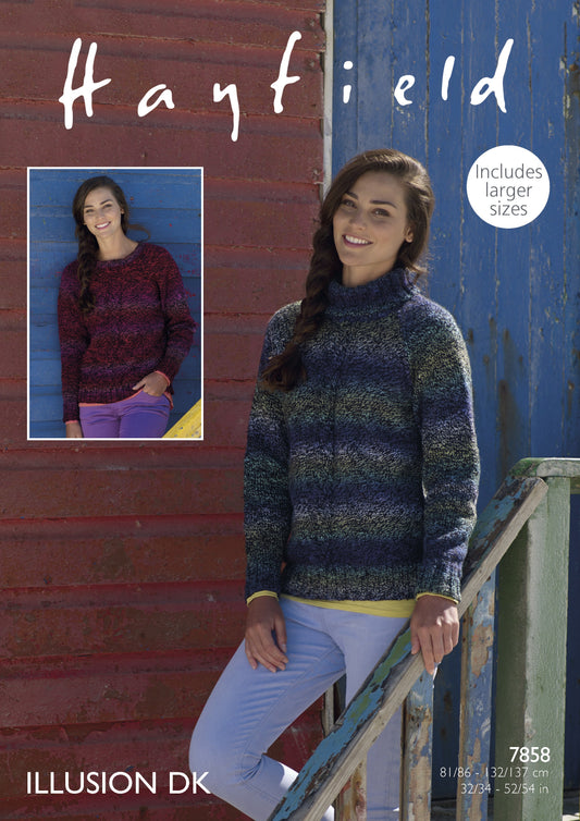 Knitting Pattern 7858 - Sweaters in Illusion DK