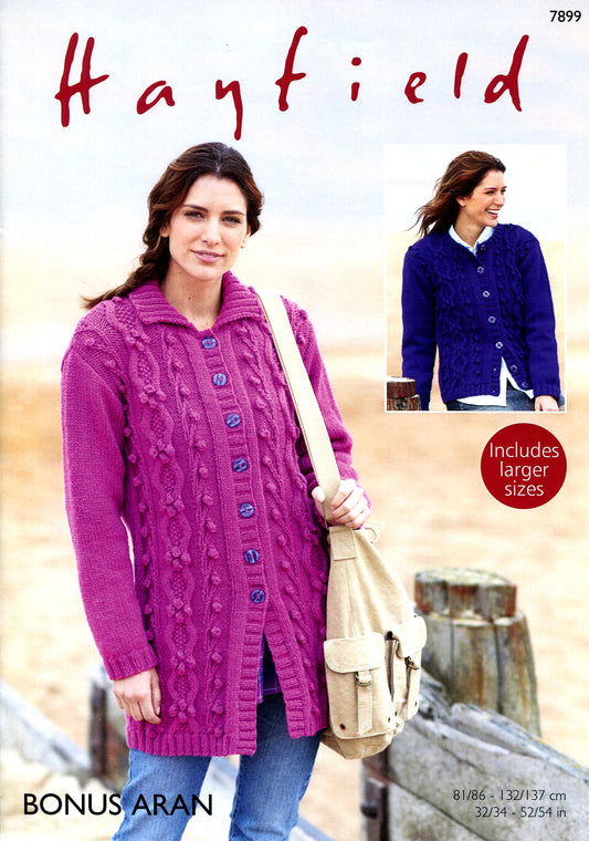 Knitting Pattern 7899 - Long Jacket & Cardigan in Bonus Aran