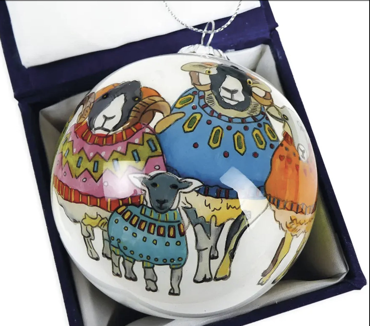 SHEEP IN SWEATERS - Hand Painted Glass Christmas Bauble