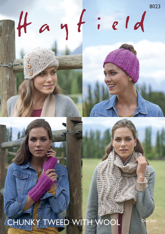 Knitting Pattern 8023 - Accessories in Chunky Tweed with Wool