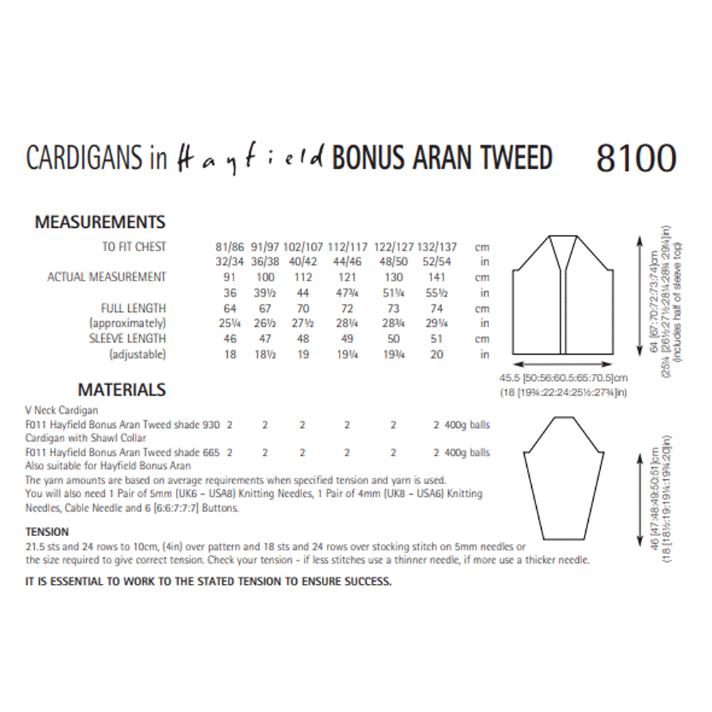 Knitting Pattern 8100 - Cardigans in Bonus Aran Tweed