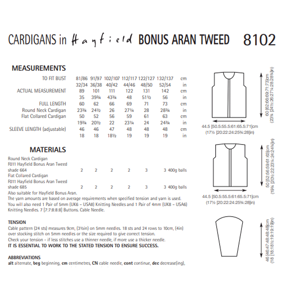 Knitting Pattern 8102 - Cardigans in Bonus Aran Tweed