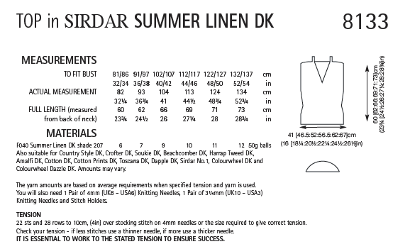 Knitting Pattern 8133 - Top in Summer Linen DK